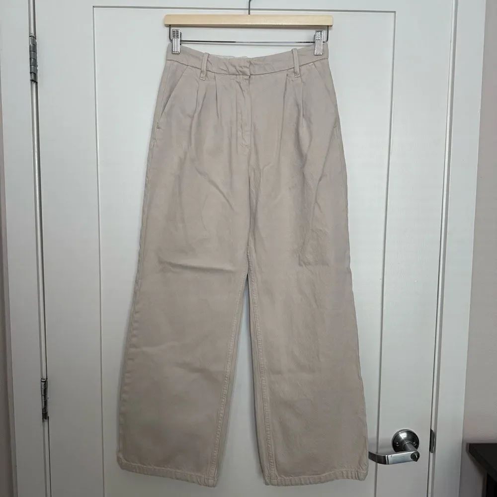 Abercrombie & Fitch Pants Womens Sz 26 Beige Pleated Wide Leg Cotton Trendy